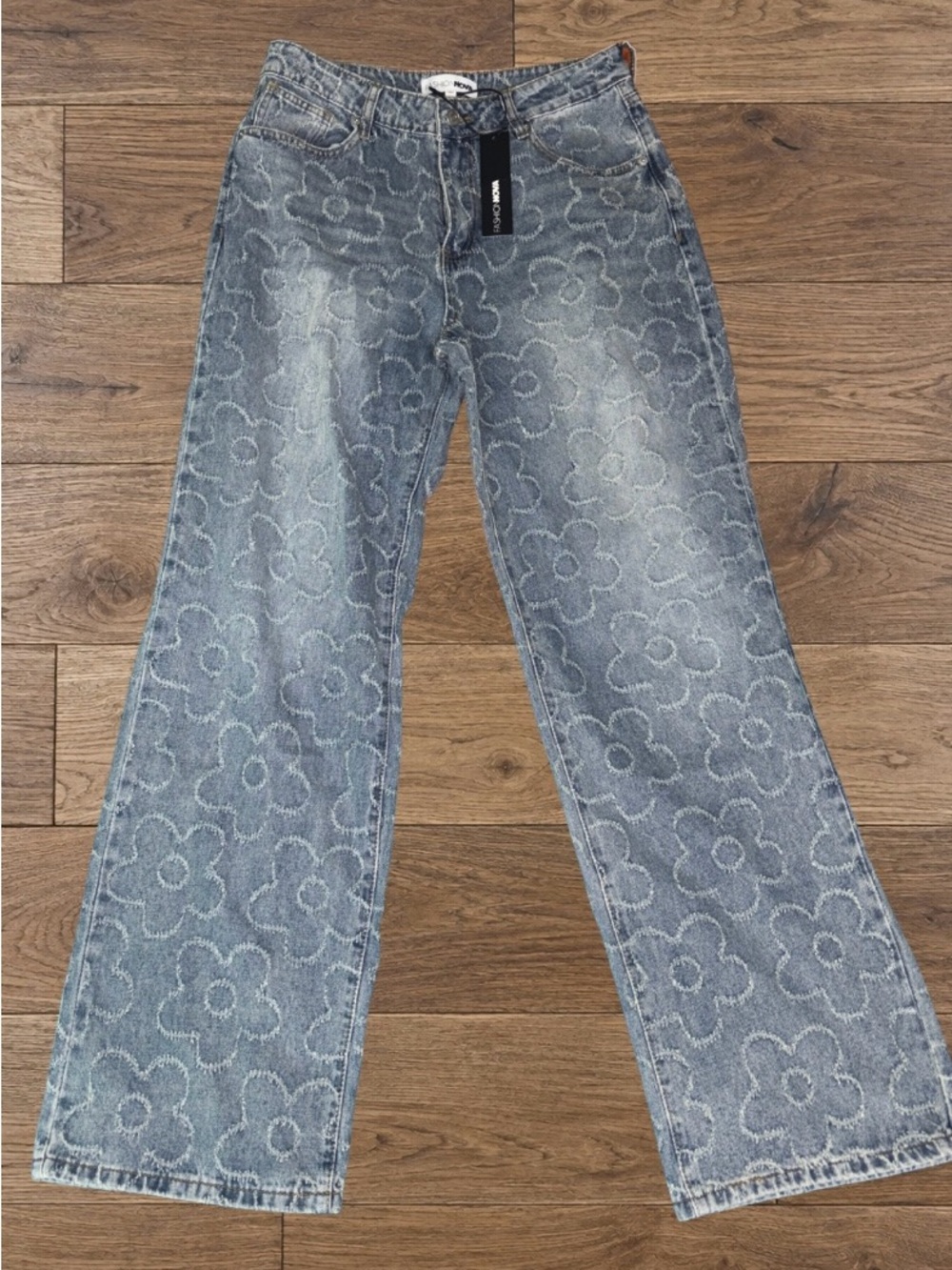 Fashion Nova Light Blue Floral Wide-Leg Jeans